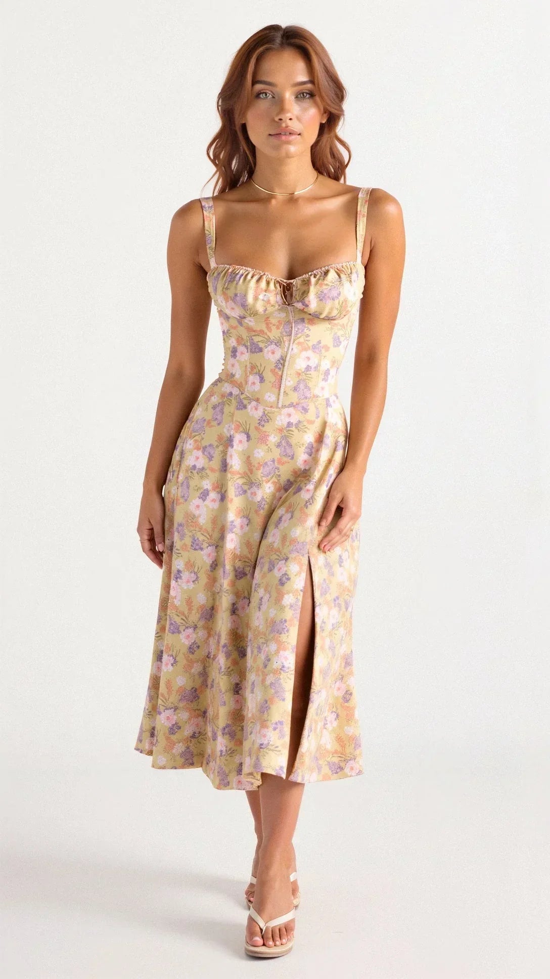 Delysia - Květinové Bustier Šaty Tvarující Elegance